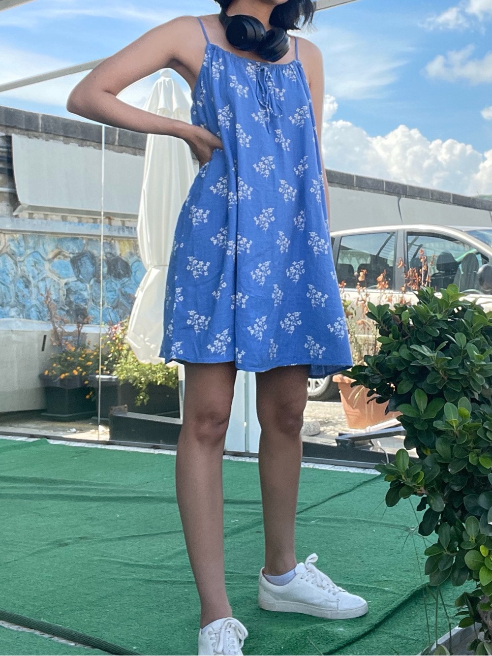 Mudd Blue Floral Tie-Shoulder Mini Dress